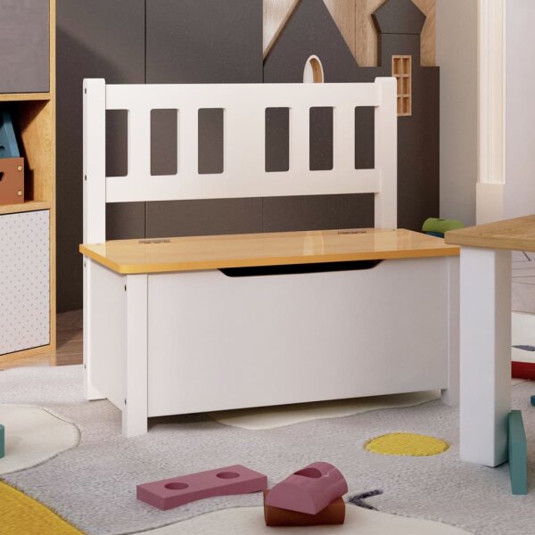 vidaXL Kinderbank mit Stauraum Wei&szlig; und Beige 60x30x55 cm MDF