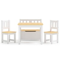 vidaXL 4-tlg. Kindertisch und Stuhl-Set Wei&szlig; und Beige MDF