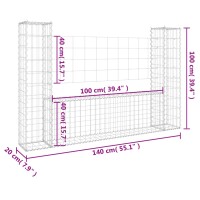 vidaXL Gabionenkorb U-Form mit 2 S&auml;ulen Eisen 140x20x100 cm