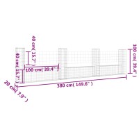 vidaXL Gabionenkorb U-Form mit 4 S&auml;ulen Eisen 380x20x100 cm