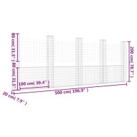 vidaXL Gabionenkorb U-Form mit 5 S&auml;ulen Eisen 500x20x200 cm