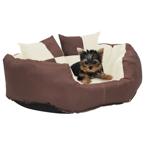 vidaXL Hundekissen Wendbar und Waschbar Braun und Creme 65x50x20 cm