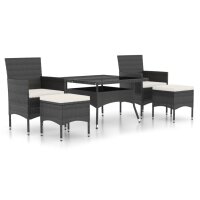 vidaXL 5-tlg. Garten-Essgruppe Poly Rattan und Hartglas Schwarz