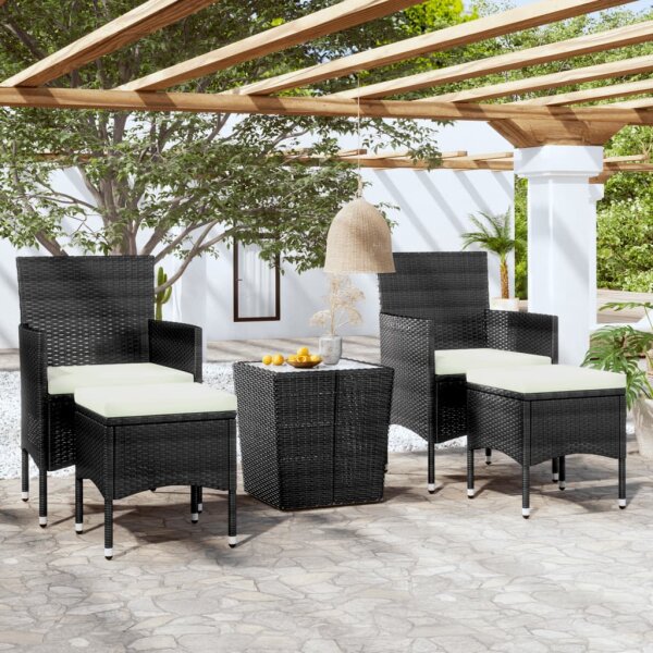 vidaXL 5-tlg. Garten-Bistro-Set Poly Rattan und Hartglas Schwarz