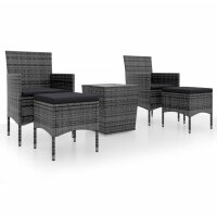 vidaXL 5-tlg. Garten-Bistro-Set Poly Rattan und Hartglas Grau