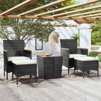 vidaXL 5-tlg. Garten-Bistro-Set Poly Rattan und Hartglas Schwarz