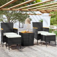 vidaXL 5-tlg. Garten-Bistro-Set Poly Rattan Massivholz...