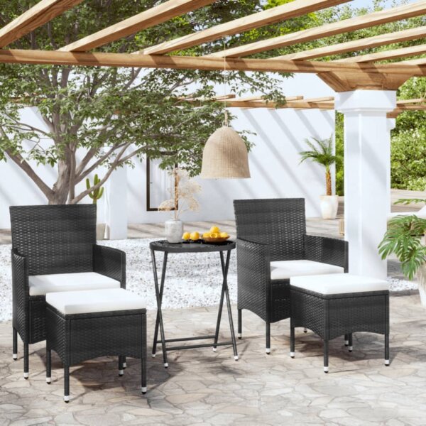 vidaXL 5-tlg. Garten-Bistro-Set Poly Rattan und Hartglas Schwarz