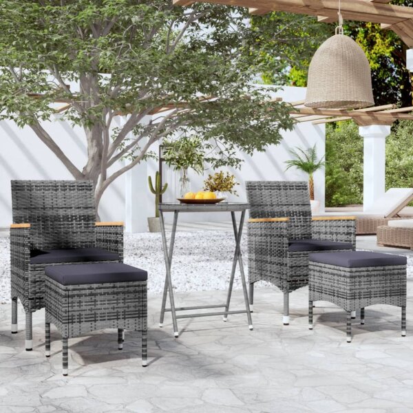 vidaXL 5-tlg. Garten-Bistro-Set Poly Rattan und Hartglas Grau