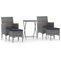 vidaXL 5-tlg. Garten-Bistro-Set Poly Rattan und Hartglas...