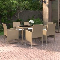 vidaXL 7-tlg. Garten-Essgruppe Poly Rattan und Hartglas Beige