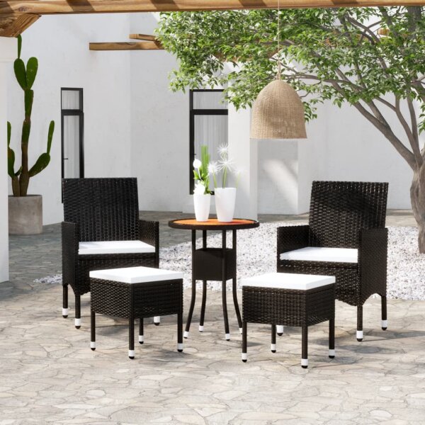 vidaXL 5-tlg. Garten-Lounge-Set Poly Rattan Schwarz