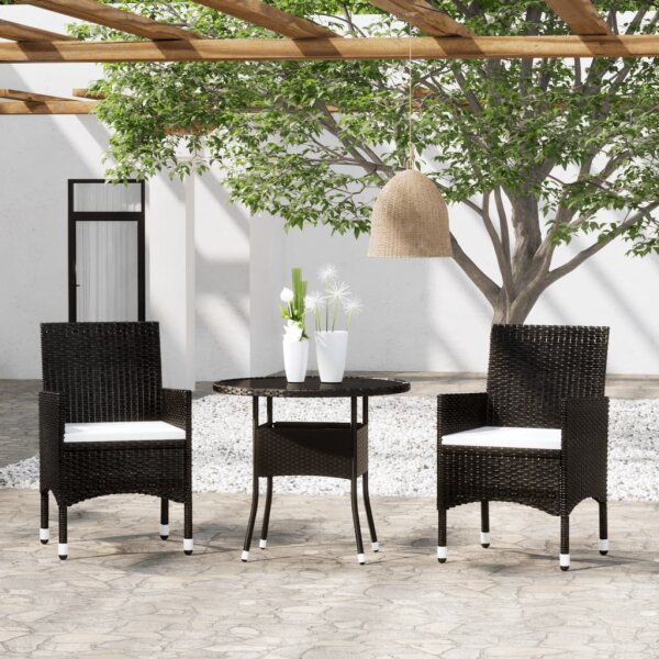 vidaXL 3-tlg. Garten-Essgruppe Poly Rattan Schwarz