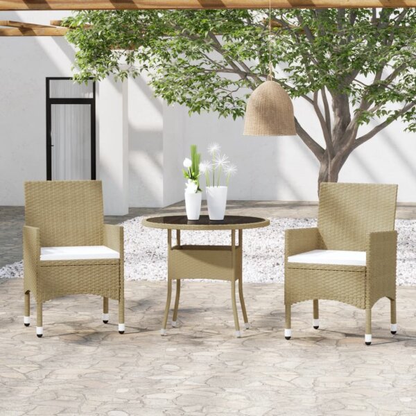 vidaXL 3-tlg. Garten-Essgruppe Poly Rattan Beige