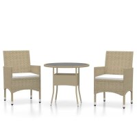 vidaXL 3-tlg. Garten-Essgruppe Poly Rattan Beige