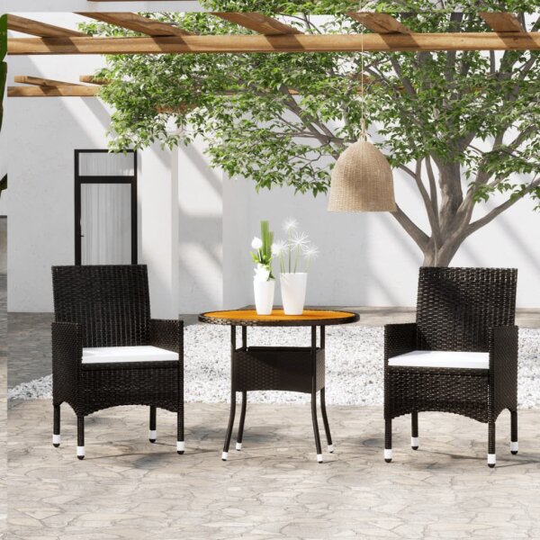 vidaXL 3-tlg. Garten-Essgruppe Poly Rattan Schwarz