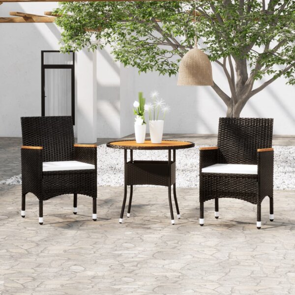 vidaXL 3-tlg. Garten-Essgruppe Poly Rattan Schwarz