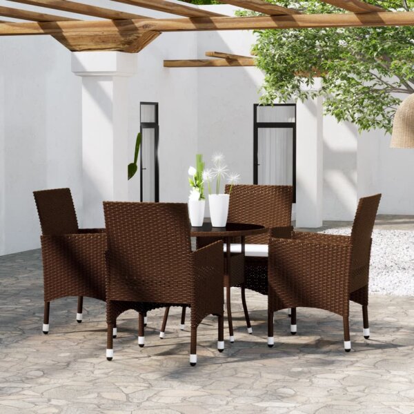 vidaXL 5-tlg. Garten-Essgruppe Poly Rattan Braun