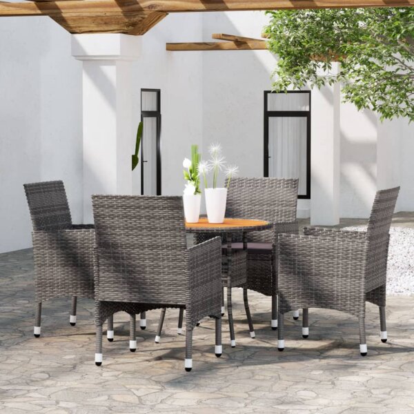 vidaXL 5-tlg. Garten-Essgruppe Poly Rattan Grau