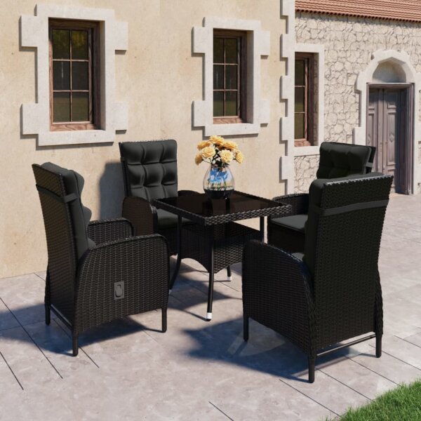 vidaXL 5-tlg. Garten-Essgruppe Poly Rattan und Glas Schwarz