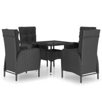 vidaXL 5-tlg. Garten-Essgruppe Poly Rattan und Glas Schwarz