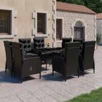 vidaXL 9-tlg. Garten-Essgruppe Poly Rattan und Glas Schwarz