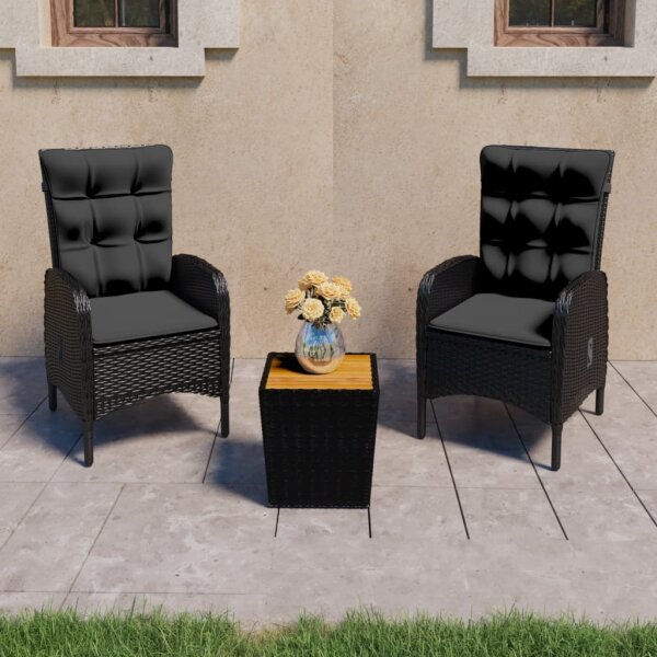 vidaXL 3-tlg. Bistro-Set Poly Rattan und Akazienholz Schwarz