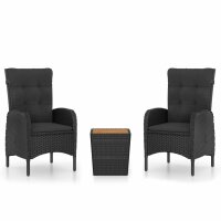 vidaXL 3-tlg. Bistro-Set Poly Rattan und Akazienholz Schwarz