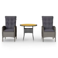 vidaXL 3-tlg. Garten-Bistro-Set Poly Rattan Grau