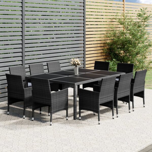 vidaXL 11-tlg. Garten-Essgruppe Poly Rattan Grau