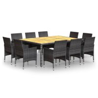 vidaXL 11-tlg. Garten-Essgruppe Poly Rattan Grau