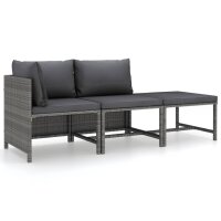 vidaXL 3-tlg. Garten-Lounge-Set mit Kissen Poly Rattan Grau