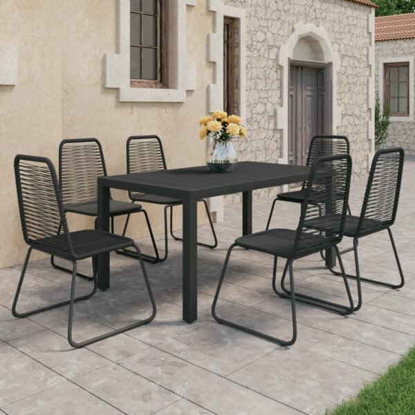 vidaXL 7-tlg. Garten-Essgruppe PVC Rattan Schwarz