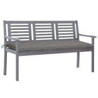 WOWONA 3-Sitzer-Gartenbank mit Auflage 150 cm Grau Eukalyptusholz