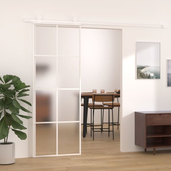 vidaXL Schiebet&uuml;r ESG-Mattglas und Aluminium 76x205 cm Wei&szlig;