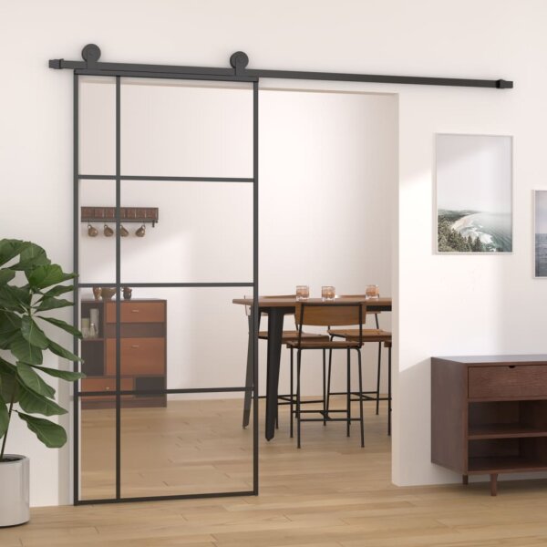 vidaXL Schiebet&uuml;r ESG-Glas und Aluminium 90x205 cm Schwarz