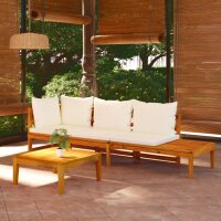 vidaXL 3-tlg. Garten-Lounge-Set mit Cremeweißen Kissen Massivholz Akazie