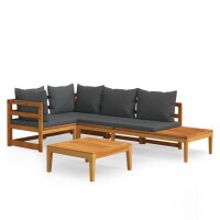 vidaXL 4-tlg. Garten-Lounge-Set mit Dunkelgrauen Kissen...