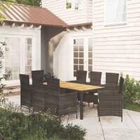 vidaXL 9-tlg. Garten-Essgruppe mit Kissen Poly Rattan Schwarz