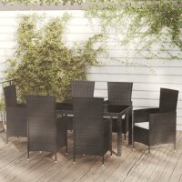 vidaXL 7-tlg. Garten-Essgruppe mit Auflagen Poly Rattan Schwarz