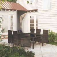 vidaXL 7-tlg. Garten-Essgruppe mit Auflagen Poly Rattan Schwarz