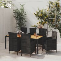 vidaXL 7-tlg. Garten-Essgruppe mit Auflagen Poly Rattan Schwarz