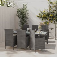 vidaXL 7-tlg. Garten-Essgruppe mit Kissen Poly Rattan Grau