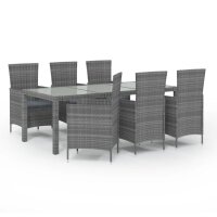 vidaXL 7-tlg. Garten-Essgruppe mit Kissen Poly Rattan Grau