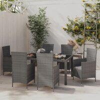 vidaXL 7-tlg. Garten-Essgruppe mit Kissen Poly Rattan Grau