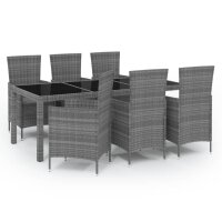 vidaXL 7-tlg. Garten-Essgruppe mit Kissen Poly Rattan Grau