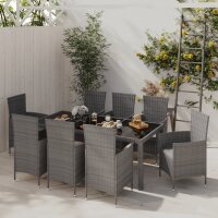 vidaXL 9-tlg. Garten-Essgruppe mit Kissen Poly Rattan Grau