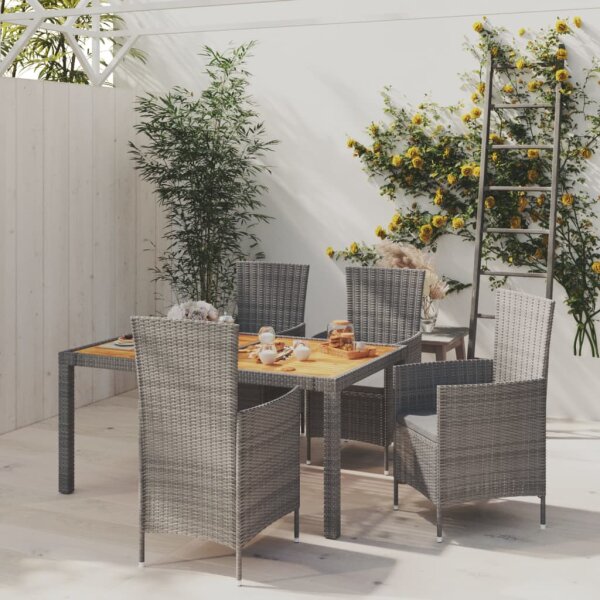 vidaXL 5-tlg. Garten-Essgruppe mit Kissen Poly Rattan Grau