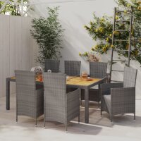 vidaXL 7-tlg. Garten-Essgruppe mit Kissen Poly Rattan Grau