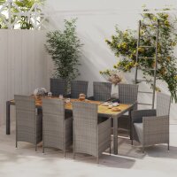 vidaXL 9-tlg. Garten-Essgruppe mit Kissen Poly Rattan Grau